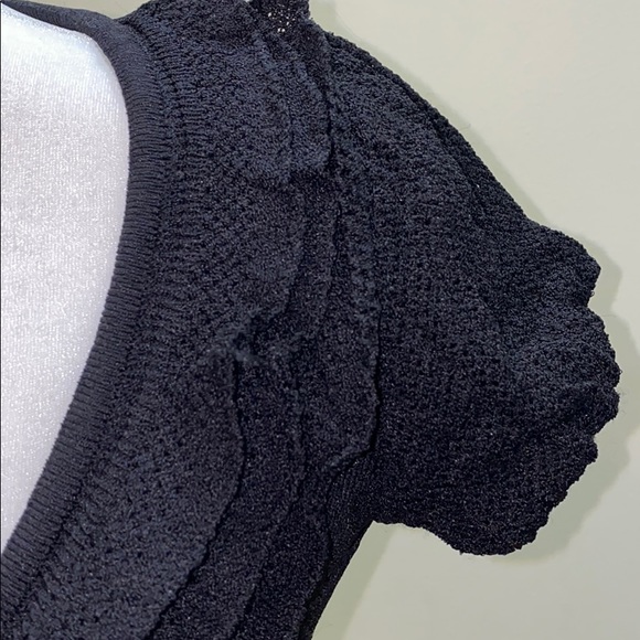 Bebe knit cropped shortsleeved button shirt blouse black dressy stylish shirt - Picture 3 of 11